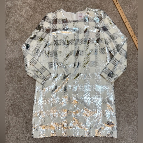 CAROLINA HERRERA Sequin Gingham Check Minidress w Long Sleeves - size 12 - NWT - Picture 5 of 15